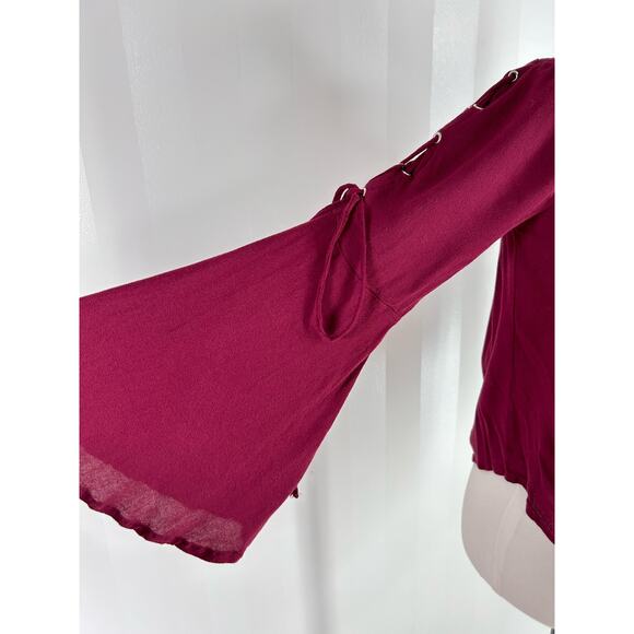 AMBIANCE Women’s Burgundy On/Off Shoulder Crop Top Sz L - Picture 7 of 9